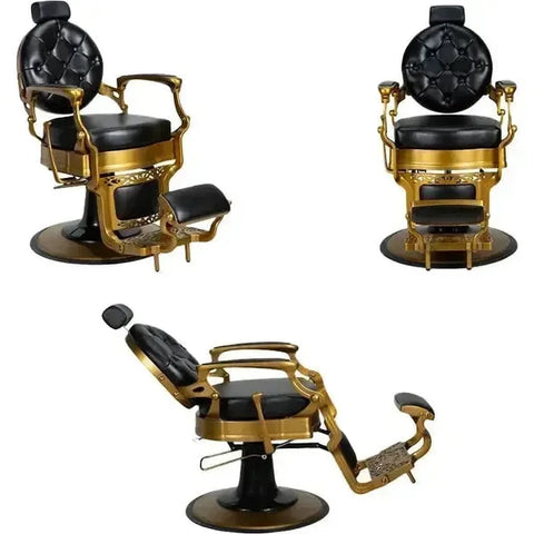 3x Barber stuhl in Schwarz-Gold, Herren Friseurstuhl Check, Barbershop stuhl für Salons - Tiptop - Einrichtung
