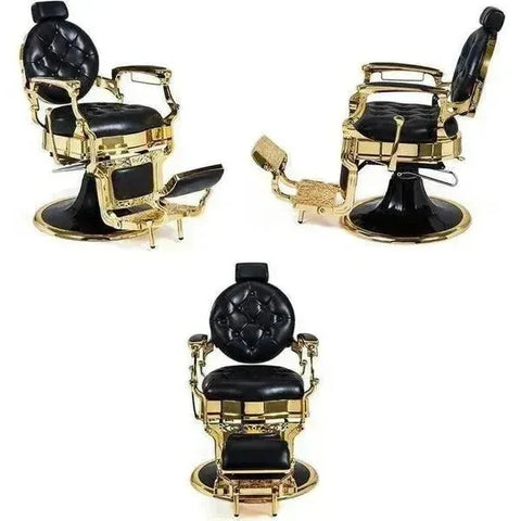 3x Barber stuhl in Schwarz-Gold, Herren Friseurstuhl Kirk, Barbershop stuhl im eleganten Design - Tiptop - Einrichtung