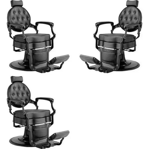 3x Barber stuhl in Schwarz, Herren Friseurstuhl Buzz, Barbershop stuhl mit raffinierter Aluminiumstruktur - Tiptop - Einrichtung