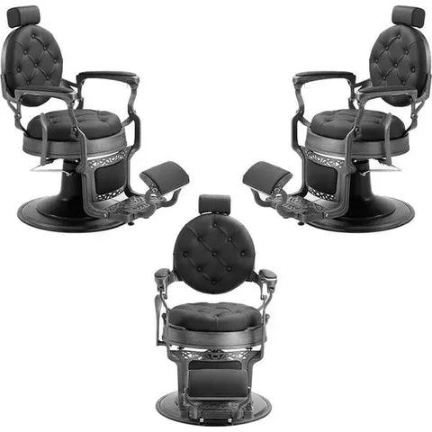 3x Barber stuhl in Schwarz mit gebürstetem grauen Gestell, Herren Friseurstuhl Mack, Barbershop stuhl - Tiptop - Einrichtung