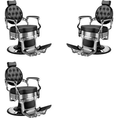 3x Barber stuhl in Schwarz - Silber, Herren Friseurstuhl Buzz, Luxuriöser Barbershop stuhl für stilvolle Salons - Tiptop - Einrichtung