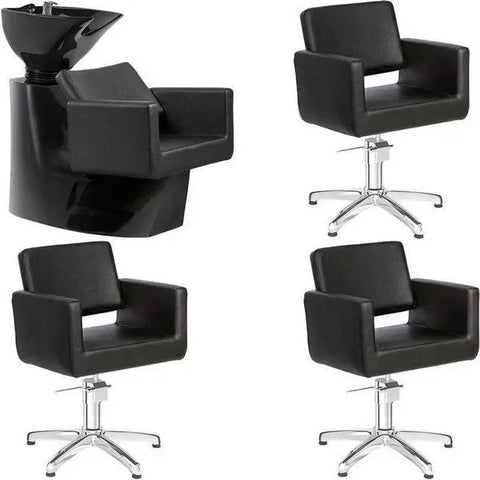 3x Friseurstuhl - 1x Friseur Waschbecken Knot Schwarz-Schwarz - Tiptop - Einrichtung