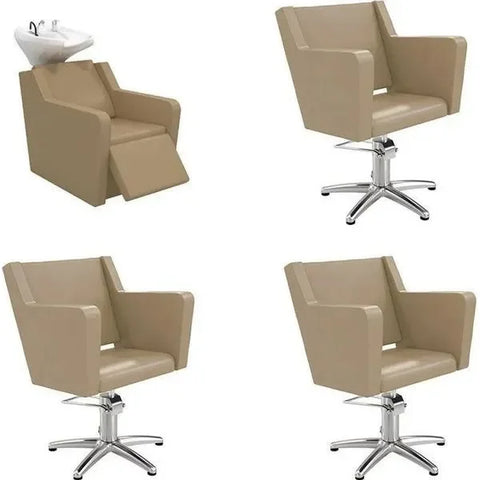3x Friseurstuhl Anouk-BE F, 1x Friseur Waschbecken, elektrische Fußstütze Yannik - Tiptop - Einrichtung