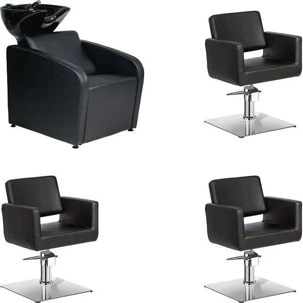 3x Friseurstuhl Chic Q Schwarz - 1x Friseur Waschbecken Mullet Schwarz - Tiptop - Einrichtung