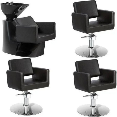 3x Friseurstuhl Chic R - 1x Friseur Waschbecken Knot Schwarz-Schwarz - Tiptop - Einrichtung