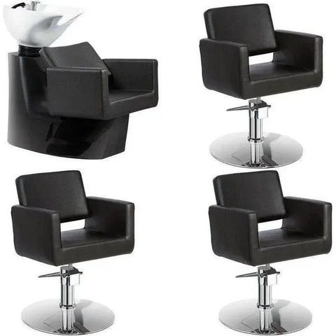 3x Friseurstuhl Chic R - 1x Friseur Waschbecken Knot Schwarz-Weiß - Tiptop - Einrichtung