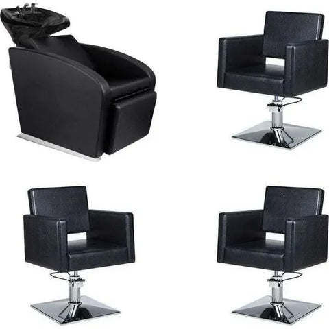 3x Friseurstuhl Christy - 1x Friseur Waschbecken mit Fußstütze Ralph - Professionelle Friseurausstattung für Ihren Salon - Tiptop - Einrichtung