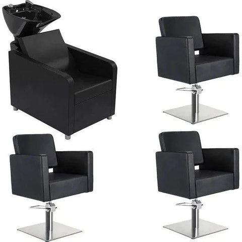 3x Friseurstuhl Dora und 3x Friseur Waschbecken Noe - Tiptop - Einrichtung