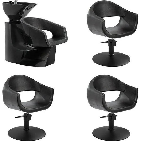 3x Friseurstuhl Glam - 1x Friseur Waschbecken Rolls Schwarz - Tiptop - Einrichtung