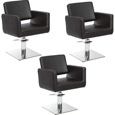 3x Friseurstuhl in eleganter Schwarz-Farbe, Luxuriöser Friseur stuhl Zopf - Tiptop - Einrichtung