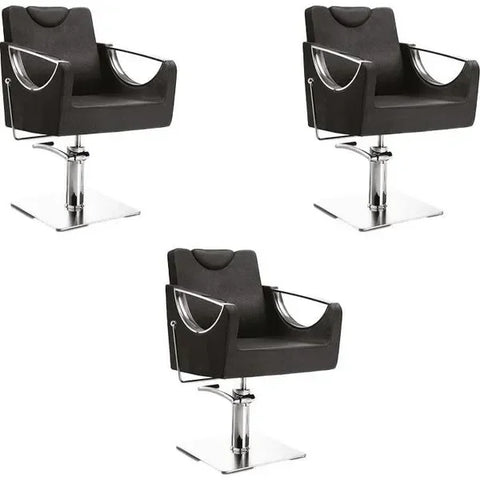 3x Friseurstuhl mit verstellbarer Rückenlehne in Schwarz, Luxuriöser Friseur stuhl Crown - Tiptop - Einrichtung