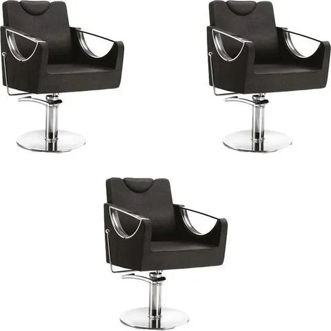 3x Friseurstuhl mit verstellbarer Rückenlehne in Schwarz, Luxuriöser Friseur stuhl Crown - Tiptop - Einrichtung