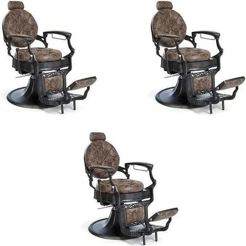 3x Herren Friseurstuhl, Barberstuhl Retro Clint in Braun - Tiptop - Einrichtung