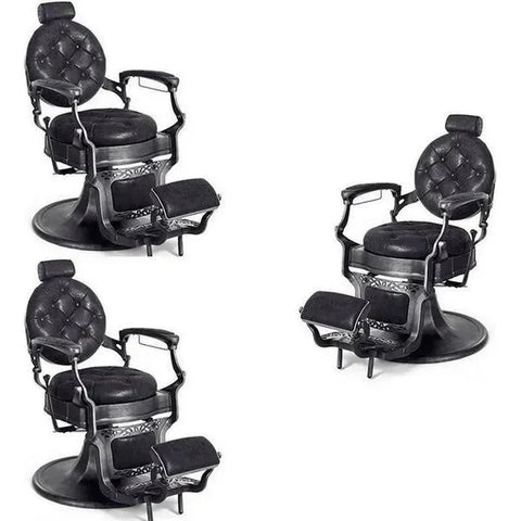 3x Herren Friseurstuhl, Vintage Barberstuhl Clint in eleganter Schwarzausführung - Tiptop - Einrichtung