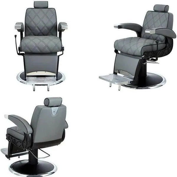 3x Luxuriöser Barber stuhl in elegantem Grau, Herren Friseurstuhl Hugo für stilvolle Salons von Tiptop Einrichtung.