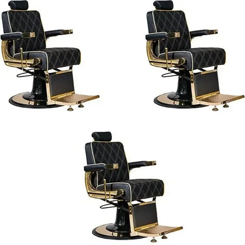 3x Luxuriöser Barber stuhl in Gold und Schwarz, Herren Friseurstuhl Crew, Barbershop stuhl für stilvolle Salons - Tiptop - Einrichtung