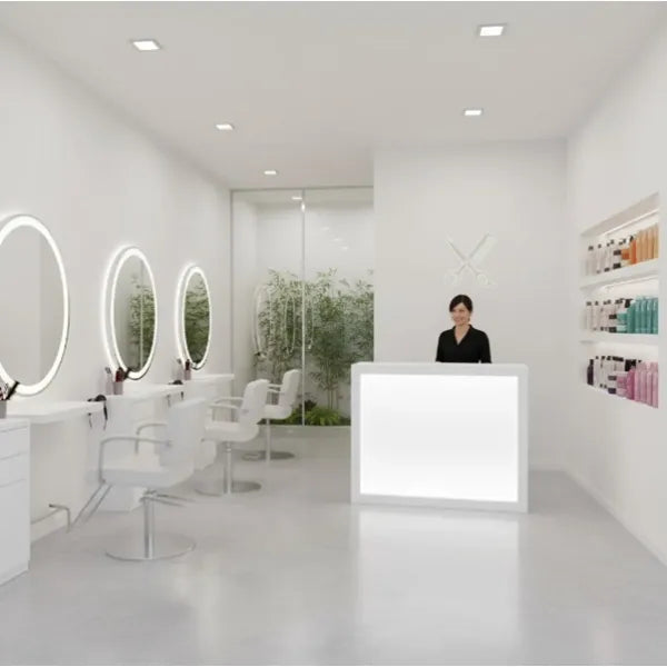 Friseur Rezeption, Empfangstheke Shine mit Beleuchtung, Laminatoptionen - Tiptop - Einrichtung
