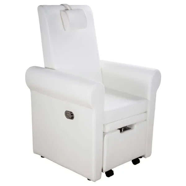 Weißer Aventur SPA Pediküre-Sessel mit PU-Polsterung, Armlehnen und Rollen, 82×86×126 cm