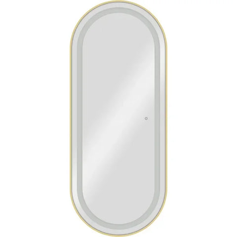 Friseur Bedienplatz mit mit Dimmer, LED-Beleuchtung, Friseurarbeitsplatz Bliss mit goldfarbenem Rahmen und ovalem Design
