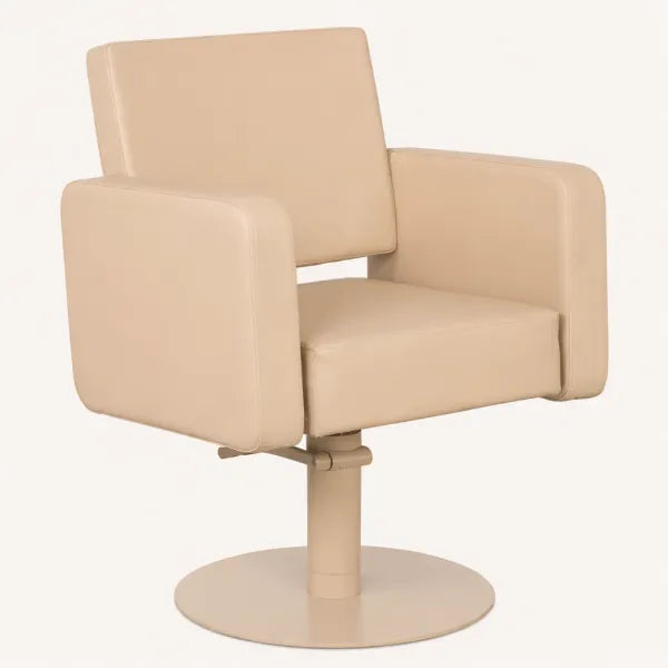 Friseurstuhl Flirty beige - eleganter Profi-Salonstuhl mit Hydraulikpumpe, gepolsterte Armlehnen, runder Standfuß