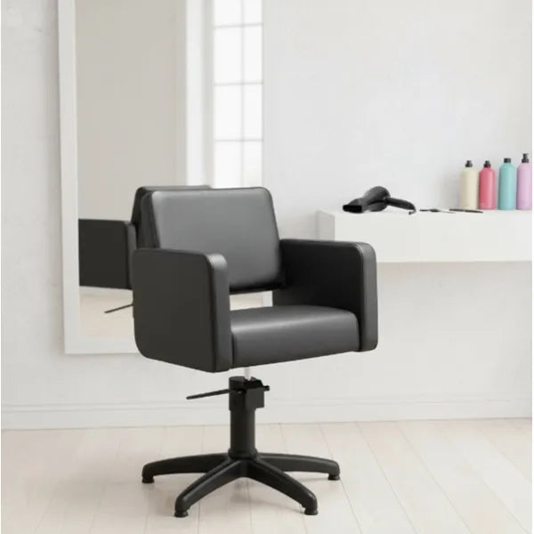 Friseurstuhl in eleganter Schwarz-Farbe, Luxuriöser Friseur stuhl Class E mit Kreuzfuß - Tiptop - Einrichtung