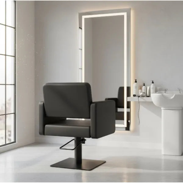Friseurstuhl in eleganter Schwarz-Farbe, Luxuriöser Friseur stuhl Class E mit Kreuzfuß - Tiptop - Einrichtung