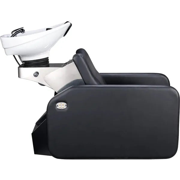 Friseur Waschbecken mit Fußstütze und ergonomischem Design, Friseurwaschbecken Charly für komfortable Haarwäsche.