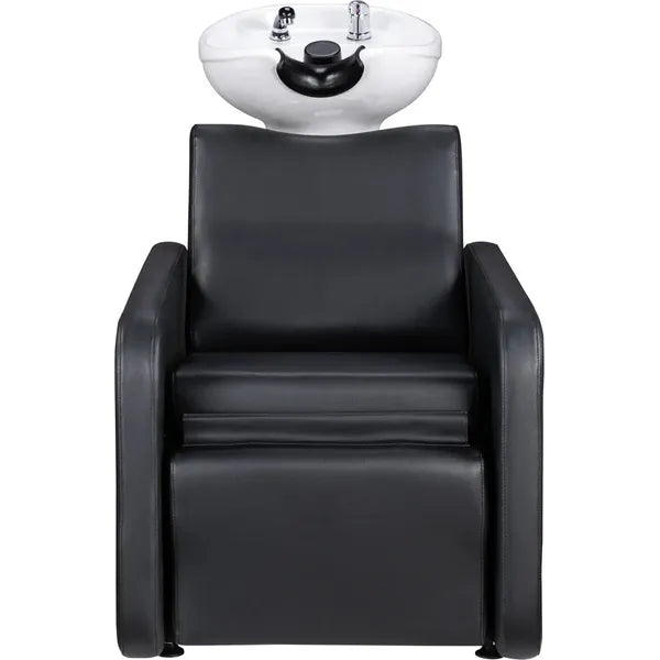 Friseur Waschbecken mit Fußstütze und ergonomischem Design, Friseurwaschbecken Charly, stilvolles Design für Salons.