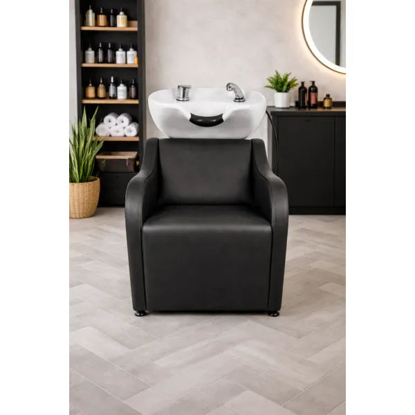 Friseur-Waschbecken Brisal POWER+ mit elektrisch verstellbarer Fußstütze, Rückwärtswaschbecken im Salon