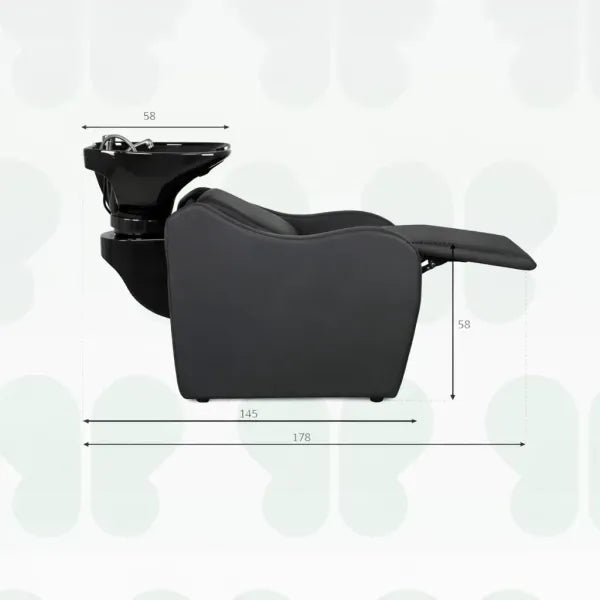 Kalani-Air Friseur-Waschbecken mit elektrischer Fußstütze, Massagefunktion und ergonomischem Rückwärtswaschbecken.