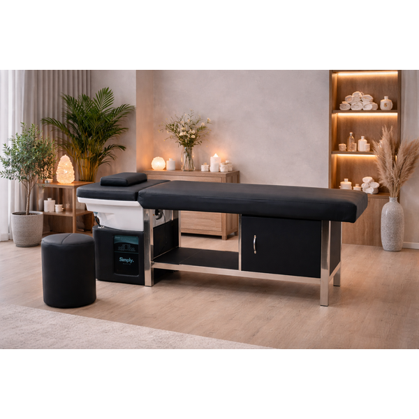 SIMPLY Head Spa Liege mit Keramikbecken in modernem Wellness-Studio, Kopfhaut-Behandlungsstation