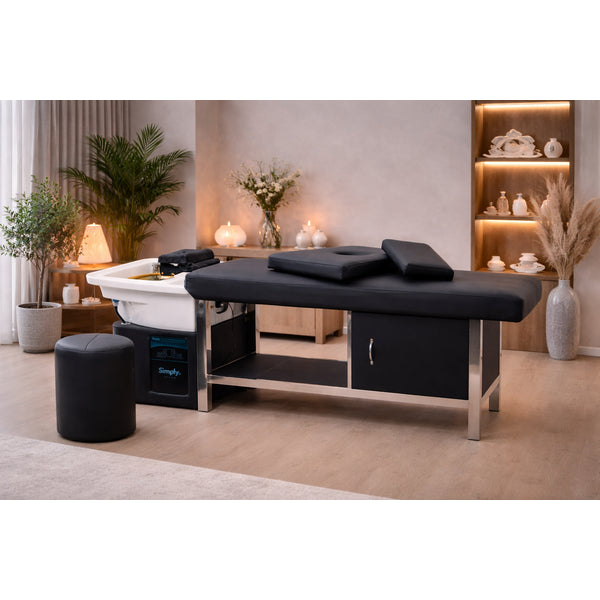 SIMPLY Head Spa Liege mit Keramikbecken – professionelle Kopfhaut-Wellness-Behandlungsstation in modernem Studio