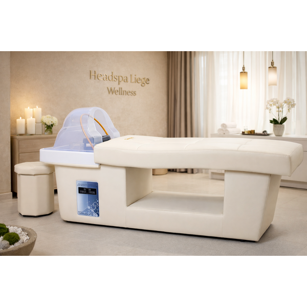Weiße SIMPLY Head Spa Liege mit Acryl-Schale – luxuriöse Behandlungsstation für Spa & Wellness