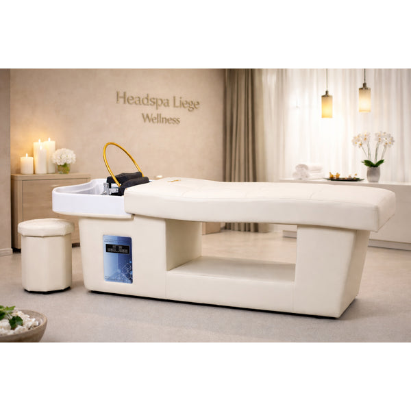 SIMPLY Head Spa Liege Weiß – Luxuriöse Kopfhaut-Behandlungsstation mit Acryl-Schale in Wellness-Raum