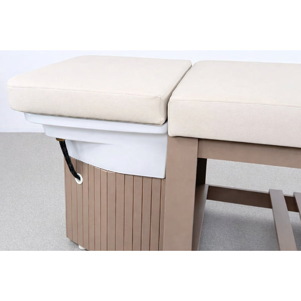 Head Spa Calm Liege – Luxus Kopfspa-Behandlungsstation für Spa & Wellness, beige Polsterung