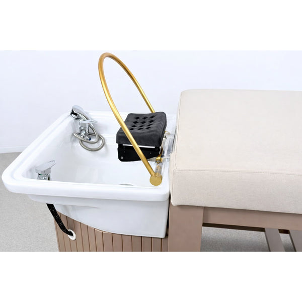 Head Spa Calm Kopfspa-Liege mit Becken und goldenem Arm – Luxus-Behandlungsstation für Spa & Wellness