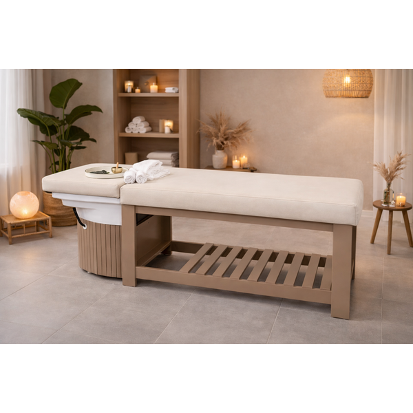 Head Spa Liege Calm – Luxus Kopfspa Behandlungsstation für Spa & Wellness, hochwertiges Head-Spa-Upgrade.