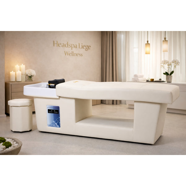 SIMPLY Head Spa Liege Weiß mit Acryl-Schale – exklusive Kopfhautpflege-Station für Spa & Wellness