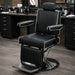 Schwarzer Profi-Barbershop-Stuhl CADEN, hydraulisch, drehbar, 180°-Liegefunktion, gepolstert mit weißen Akzenten