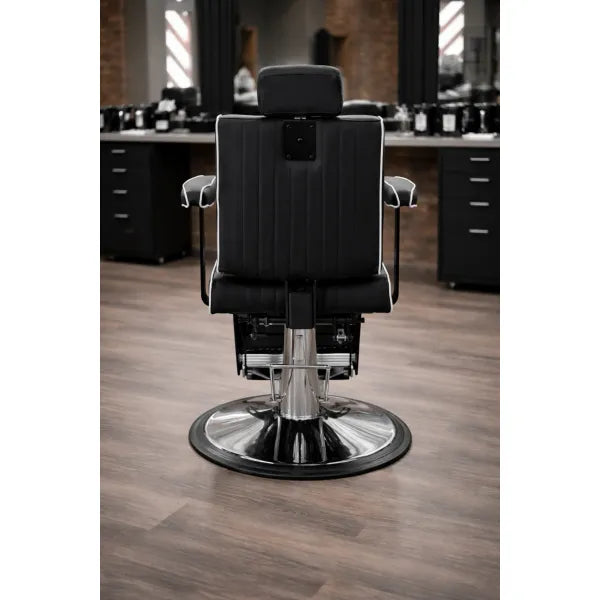 Schwarzer Barberstuhl mit hydraulischem Drehmechanismus, 180° Liegefunktion – Profi Barbershop