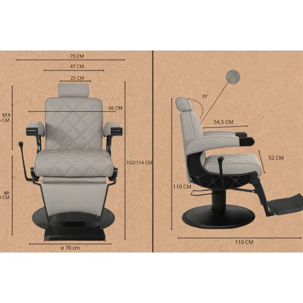HAWK gray hydraulic barber chair with vintage diamond-stitched upholstery for professional barbers