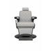 HAWK hydraulic vintage barber chair in gray with quilted upholstery, headrest, and footrest.
