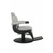 HAWK gray hydraulic barber chair with vintage design, padded seat and back, armrests, footrest, on a round base.