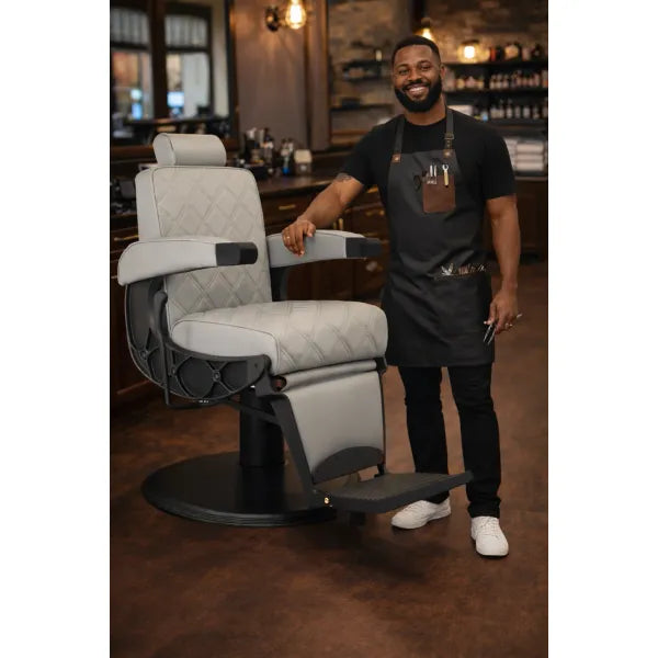 HAWK gray hydraulic barber chair with vintage design and diamond upholstery for professional barbers.
