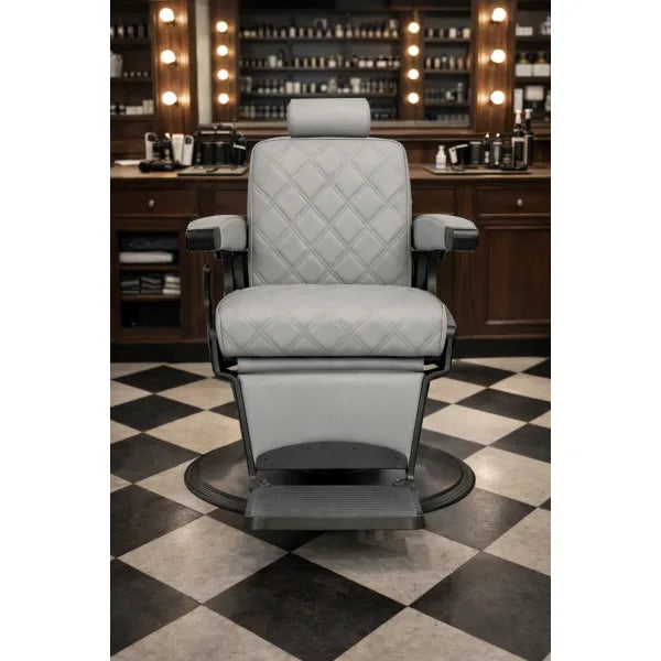 HAWK gray hydraulic barber chair with diamond stitching, vintage-style professional barbershop chair