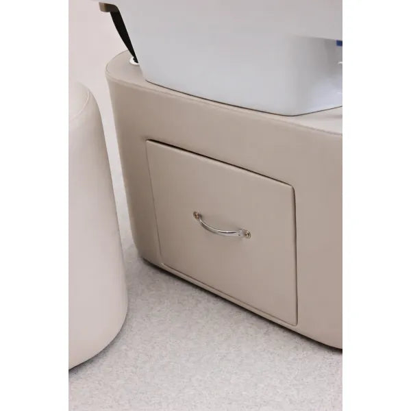 Beige Kopfspa-Liege mit Keramik-Waschbecken und Schublade
