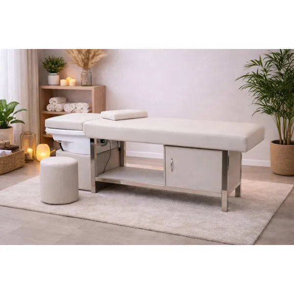 Beige Head Spa Liege mit Keramik-Waschbecken; SIMPLY professionelle Kopfspa Wellness-Liege