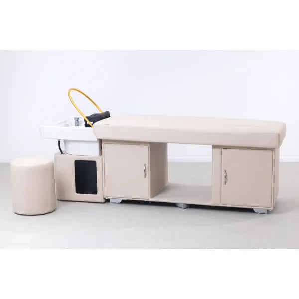 Beige Head Spa Liege mit Keramik-Waschbecken - SIMPLY-D Kopfhaut-Wellness im Salon