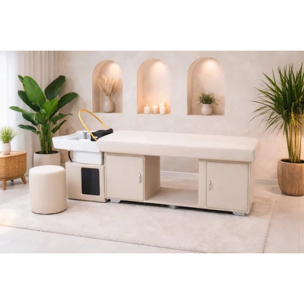 Beige Head Spa Liege mit Keramik-Waschbecken, Professionelle Kopfspa Wellness im Salon SIMPLY-D