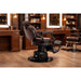 Barber chair VOLT Braun with electric height adjust and footrest, foldable, premium comfort for barbershops.